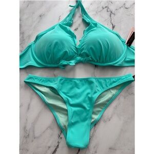 Victoria's Secret Swim Mint Frost Capri Ruffle Bikini + Itsy Bottom Set 40C / XL